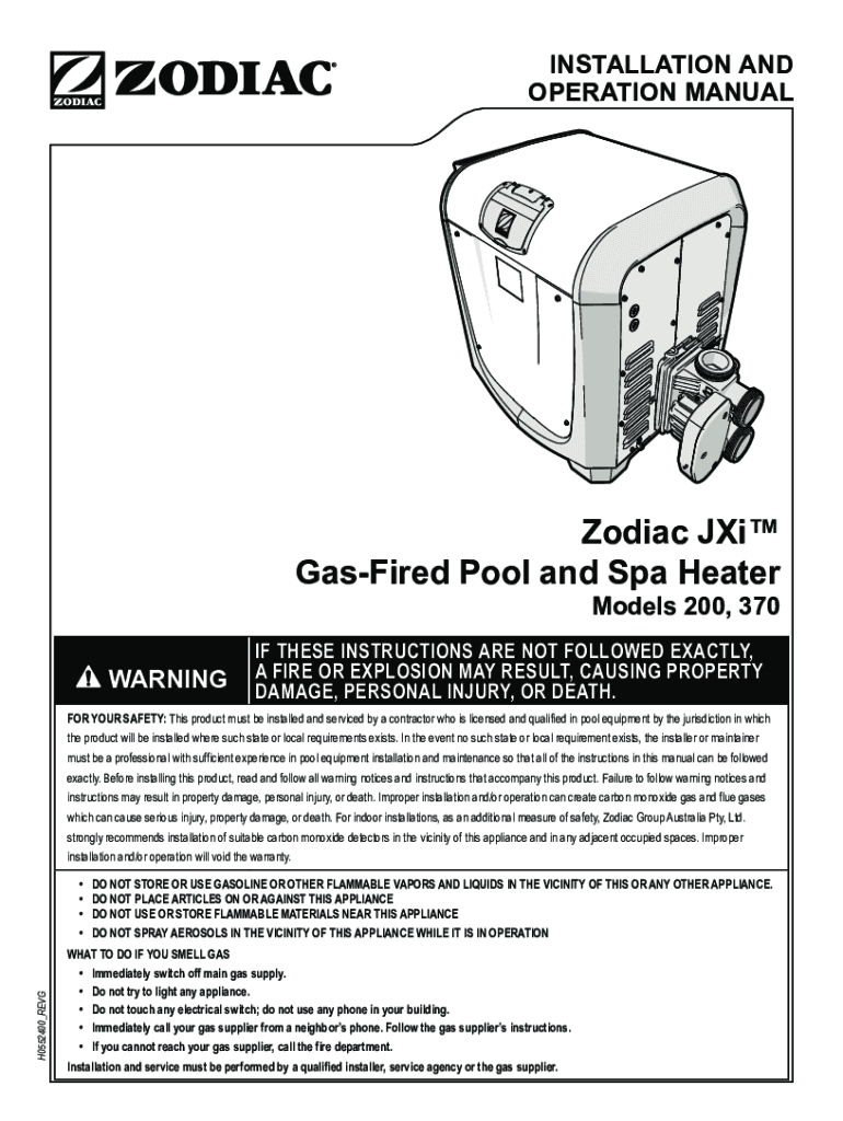 Fillable Online Zodiac JXi 200 Installation And Operation Manual Fax