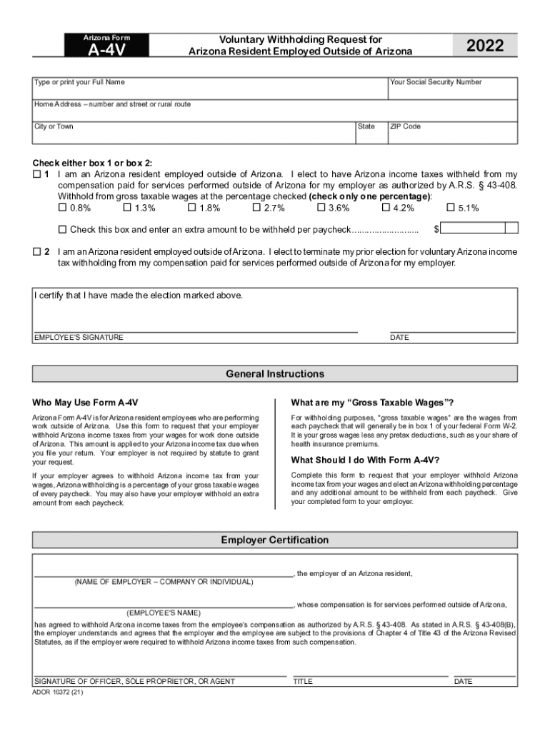 Fillable online form a 4v voluntary withholding request for arizona