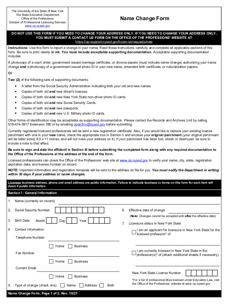 Fillable Online Name Change Form. Name Change Form Fax Email Print