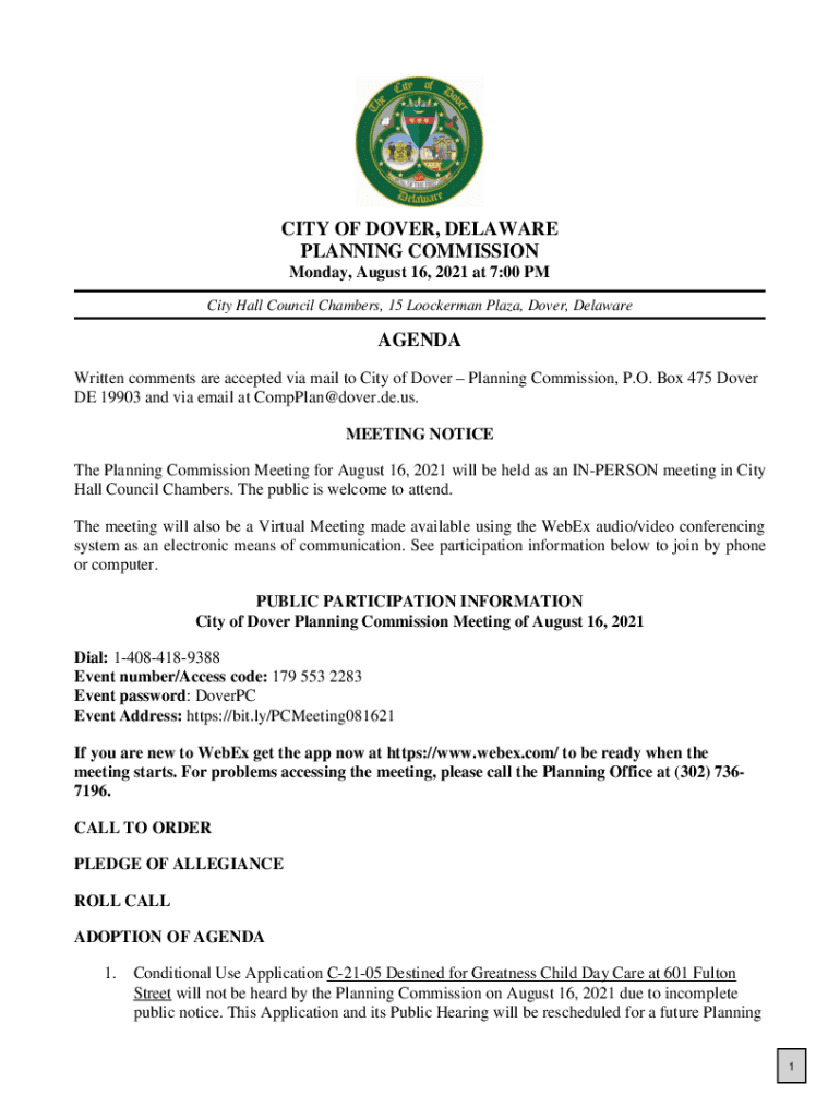 Fillable Online Planning Dover, New HampshireCity of Dover, Delaware