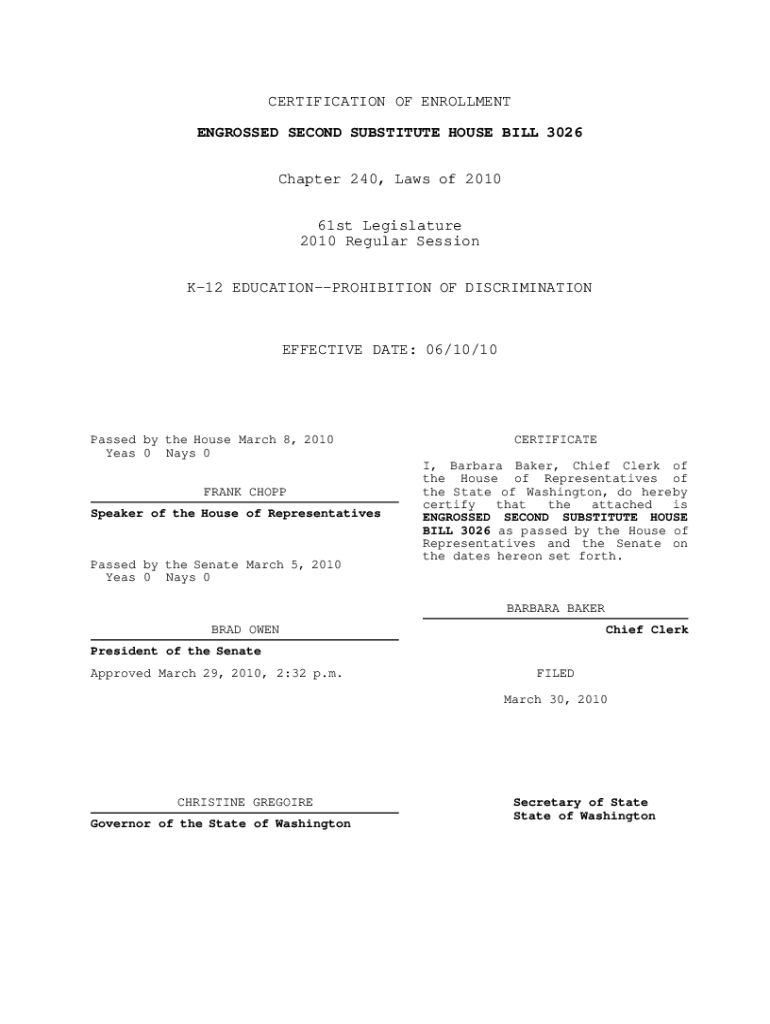 Fillable Online CERTIFICATION OF ENROLLMENT ENGROSSED SECOND SUBSTITUTE HOUSE BILL 2662 Fax