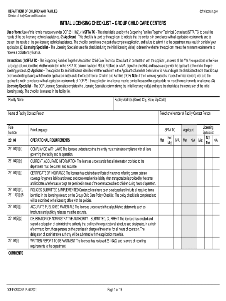 child care licensing forms Preview on Page 1