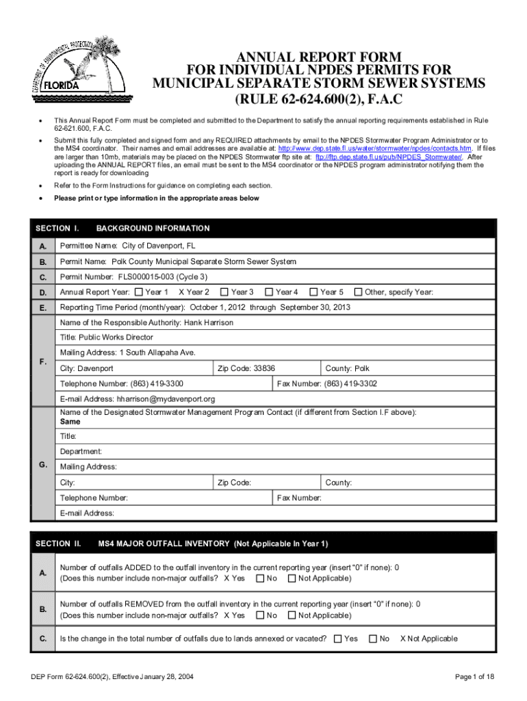 Fillable Online polk wateratlas usf ANNUAL REPORT FORM FOR INDIVIDUAL