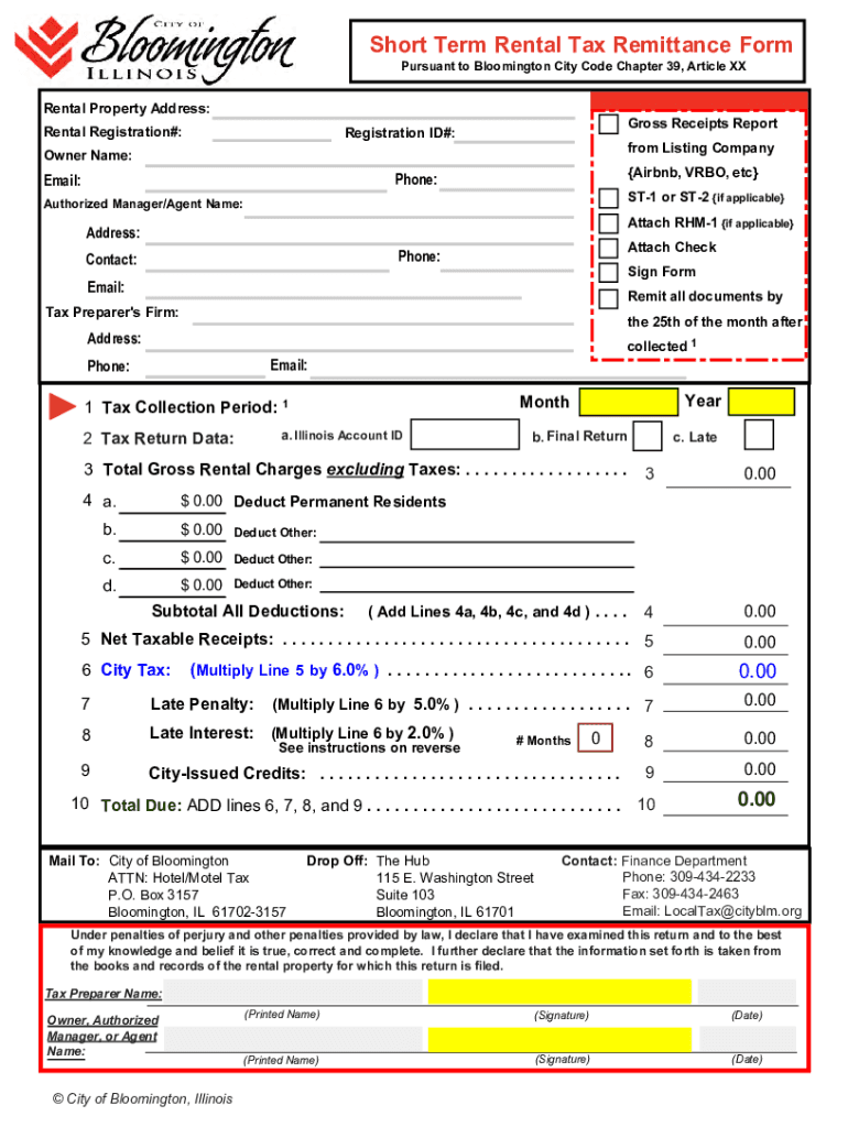 Fillable Online Short Term Rental Tax Remittance Form Fax Email Print