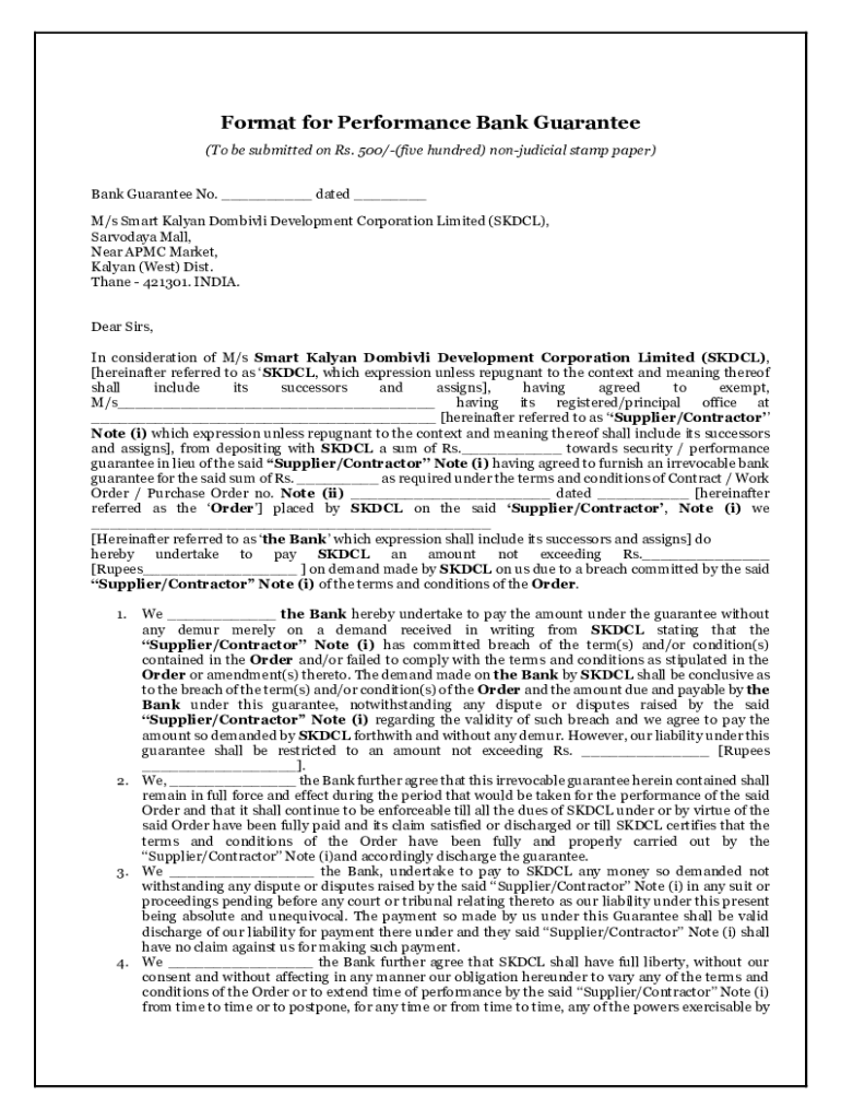 Fillable Online Performance Bank Guarantee Sample Clauses Law Insider