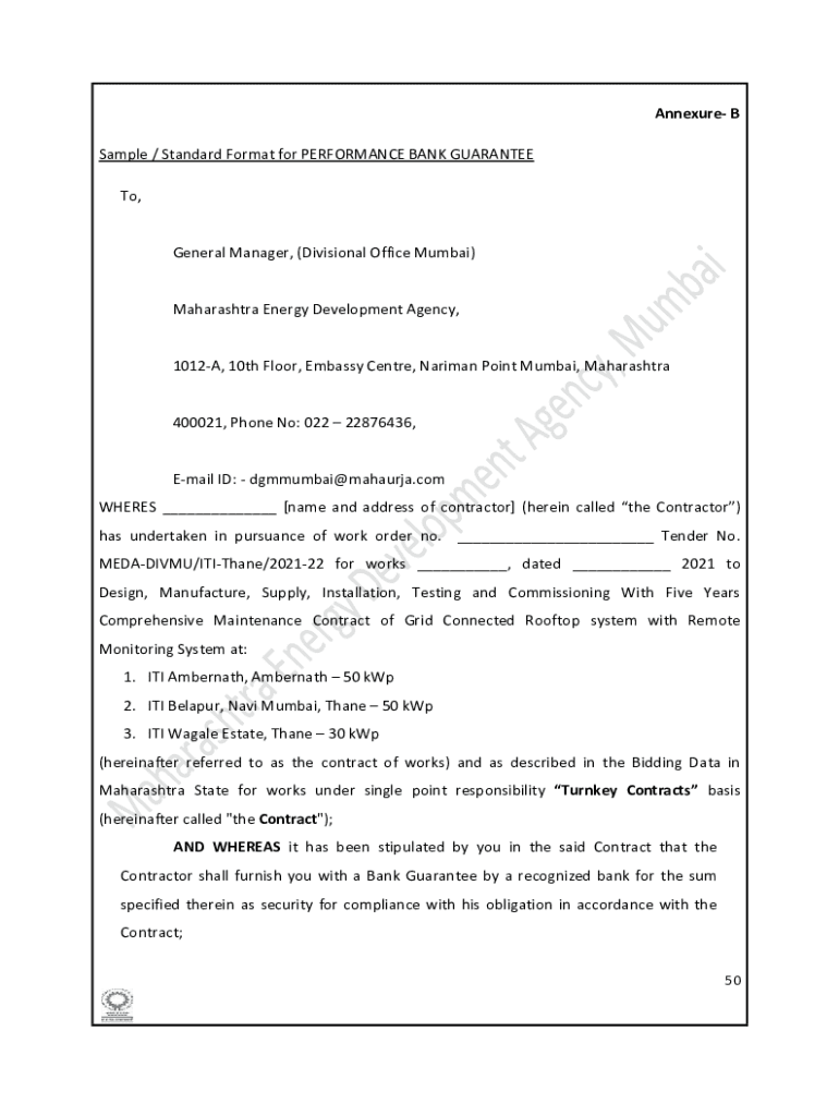 Fillable Online AnnexureV Format of PERFORMANCE BANK GUARANTEE Sample