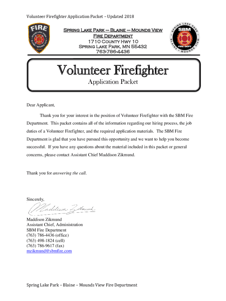 Fillable Online Spring Lake Park, Blaine, Mounds View Fire Department