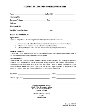 Student Internship Agreement and Liability Waiver Form