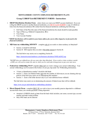 Get the free MONTGOMERY COUNTY EMPLOYEE RETIREMENT PLANS Group E DROP ...