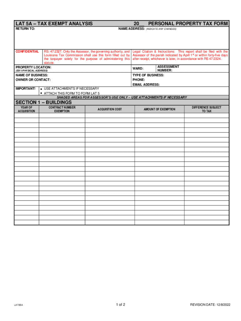 LAT 5A TAX EXEMPT ANALYSIS 20 PERSONAL PROPERTY TAX FORM Preview on Page 1