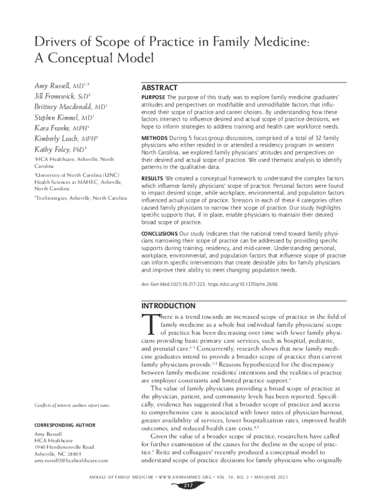 Fillable Online Drivers of Scope of Practice in Family Medicine Fax