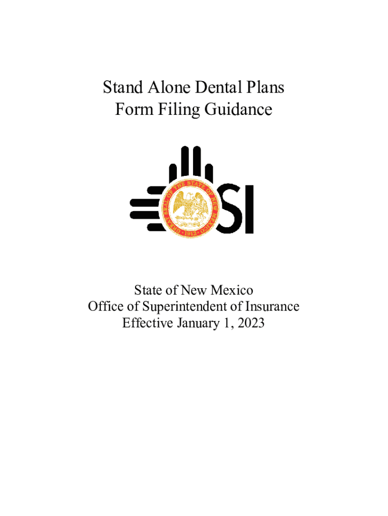 Fillable Online Stand Alone Dental Plans Form Filing Guidance Fax Email