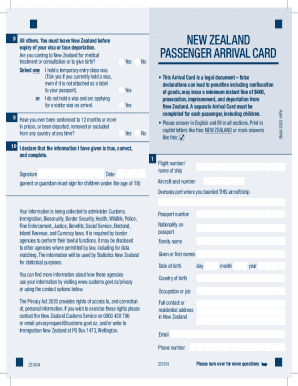New Zealand Passenger Arrival Card. New Zealand Passenger Arrival Card