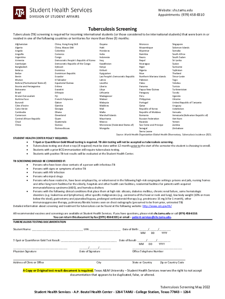 Fillable Online shs tamu shs.tamu.eduStudent Health Services Texas A