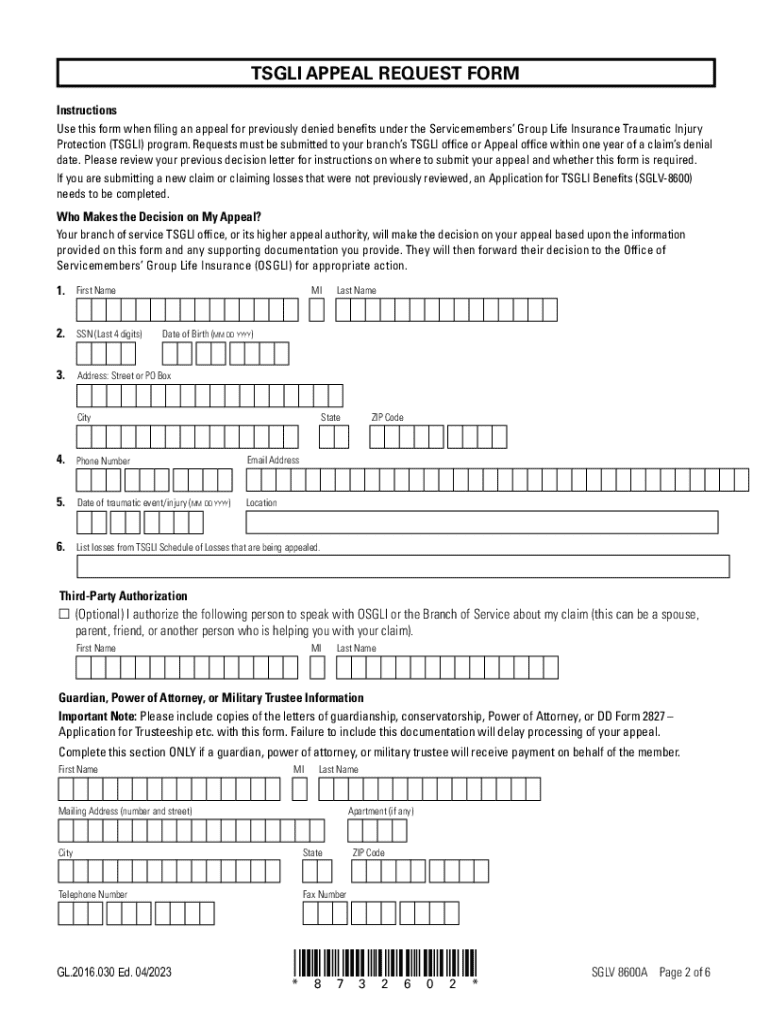 2023 life program tsgli appeal request prudential template Preview on Page 1