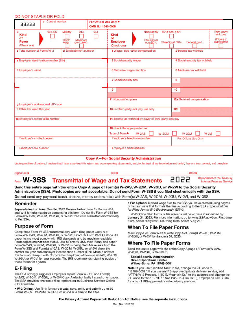 W-3c fillable form 2022
