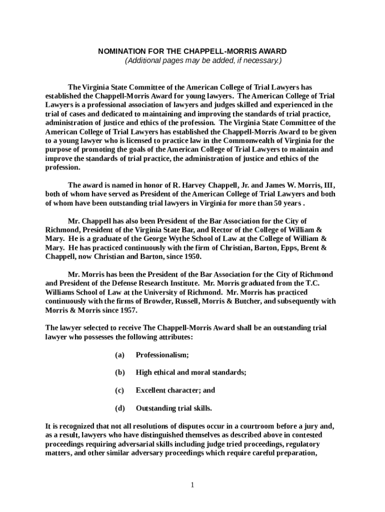 News Nominations Sought for ChappellMorris Award Virginia State