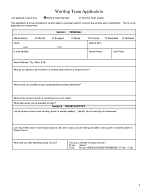 Fillable Online Worship Team Application Form TemplateJotform Fax Email ...