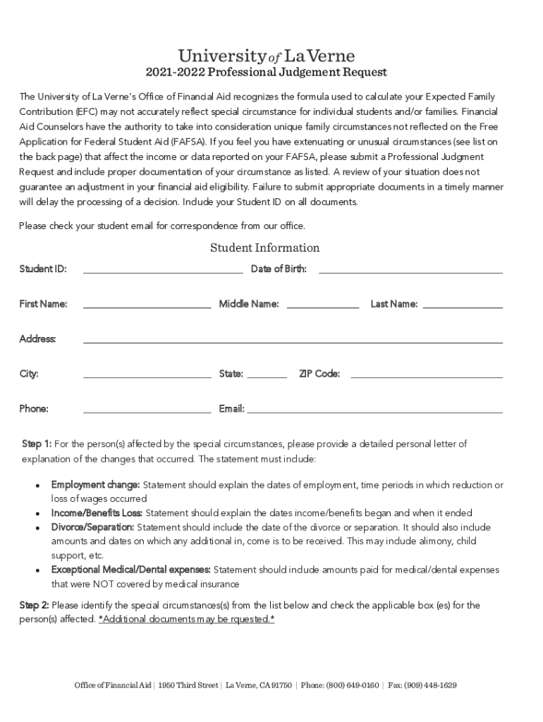 Fillable Online Appeal ProcessUniversity of La Verne Office of