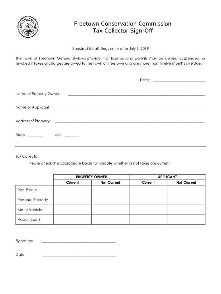 Fillable Online Freetown Conservation Commission Tax Collector SignOff