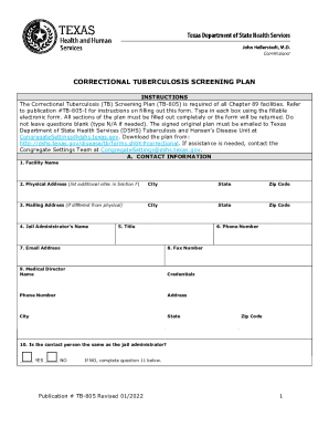 Correctional Tuberculosis Screening Plan (TB-805)