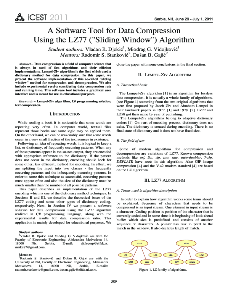 Fillable Online A Software Tool for Data Compression Using the LZ77 ("Sliding Window Fax