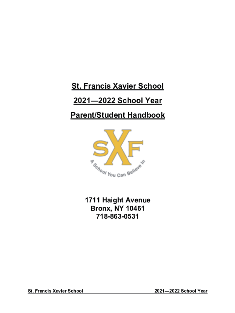 Fillable Online Parent and Student Handbook St. Francis Xavier School