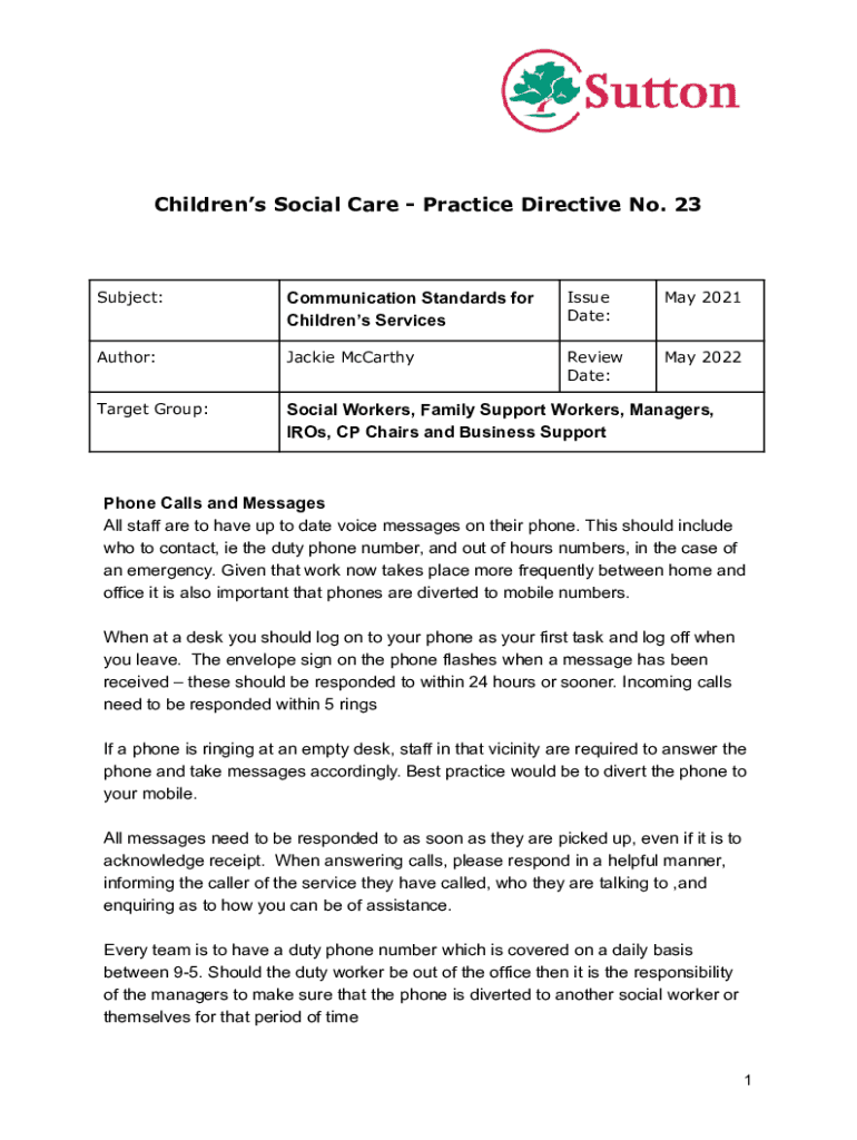 Fillable Online Children's Social Care Service Practice Standards Fax