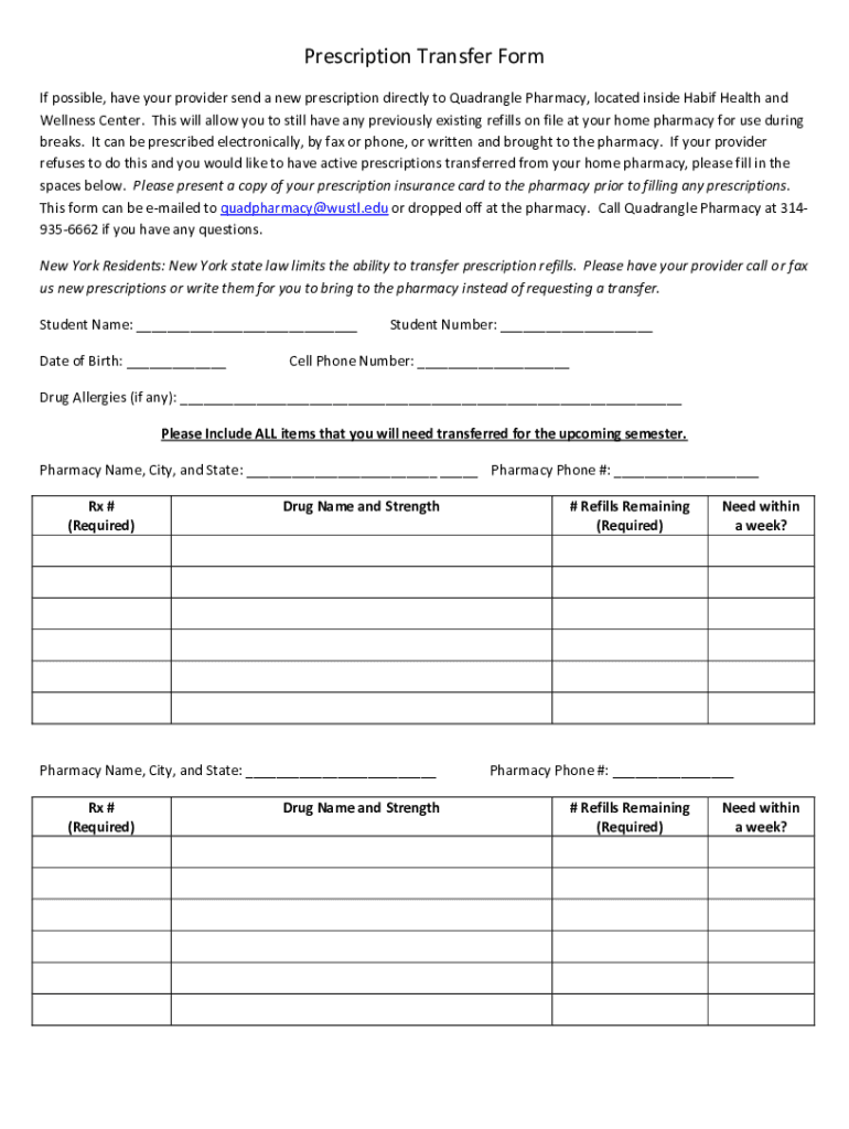 students.wustl.eduwp-contentuploadsPrescription Transfer Form - Students Preview on Page 1