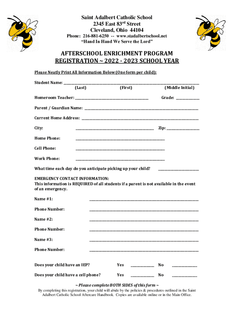 Fillable Online St. Adalbert Catholic School Cleveland, OH (Address