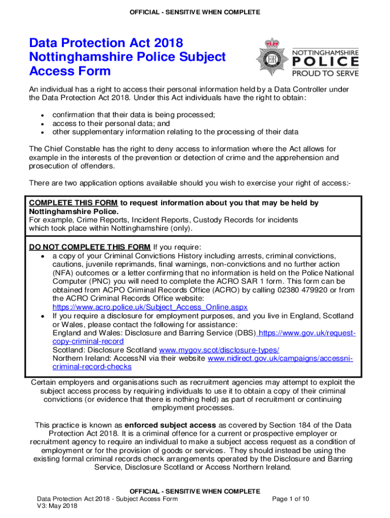 2018 2023 uk nottinghamshire police subject access form fill online