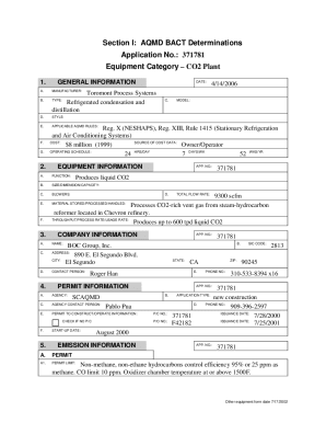 Section I: AQMD BACT Determinations Application No.: 371781 Equipment ...