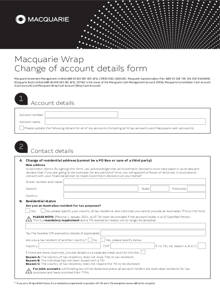 Fillable Online Macquarie Wrap Change of account details form Fax Email Print pdfFiller