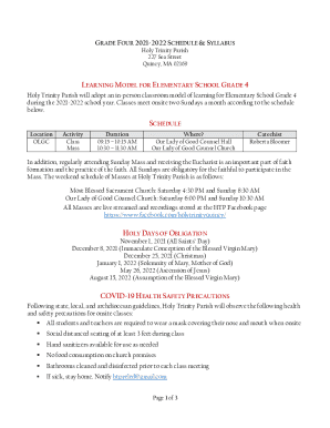 Grade Four schedule &amp;amp; syllabus - Holy Trinity Parish - Quincy, MA