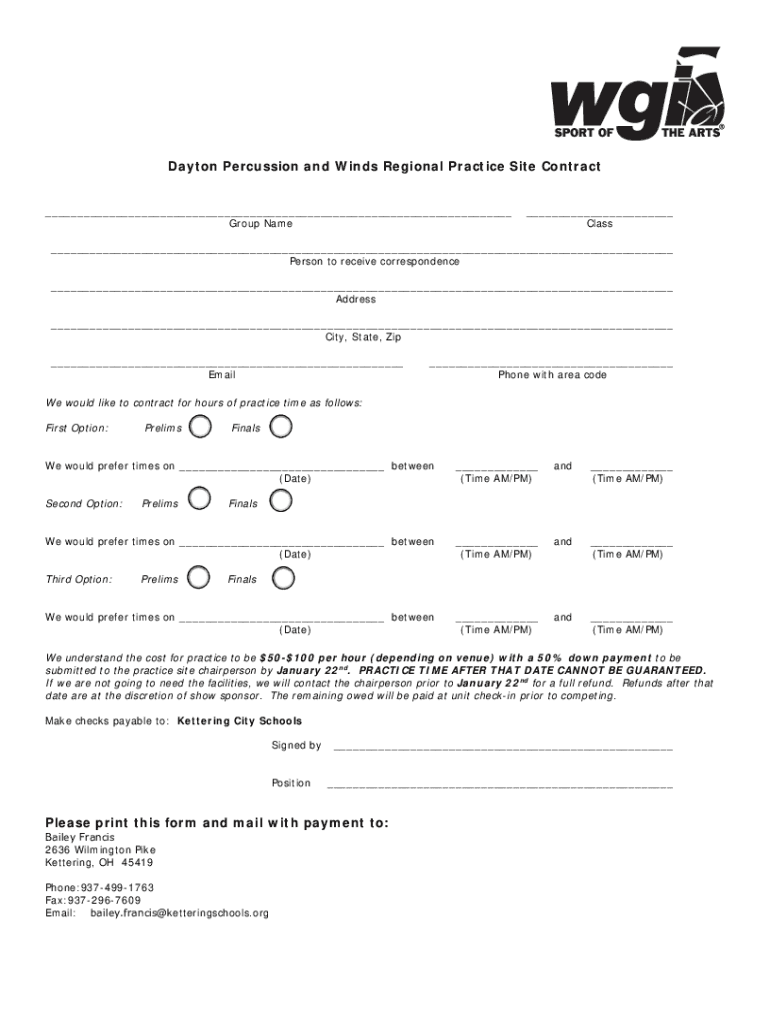 Fillable Online WGI Percussion and Winds World Championships, Dayton, Ohio Marching band Fax