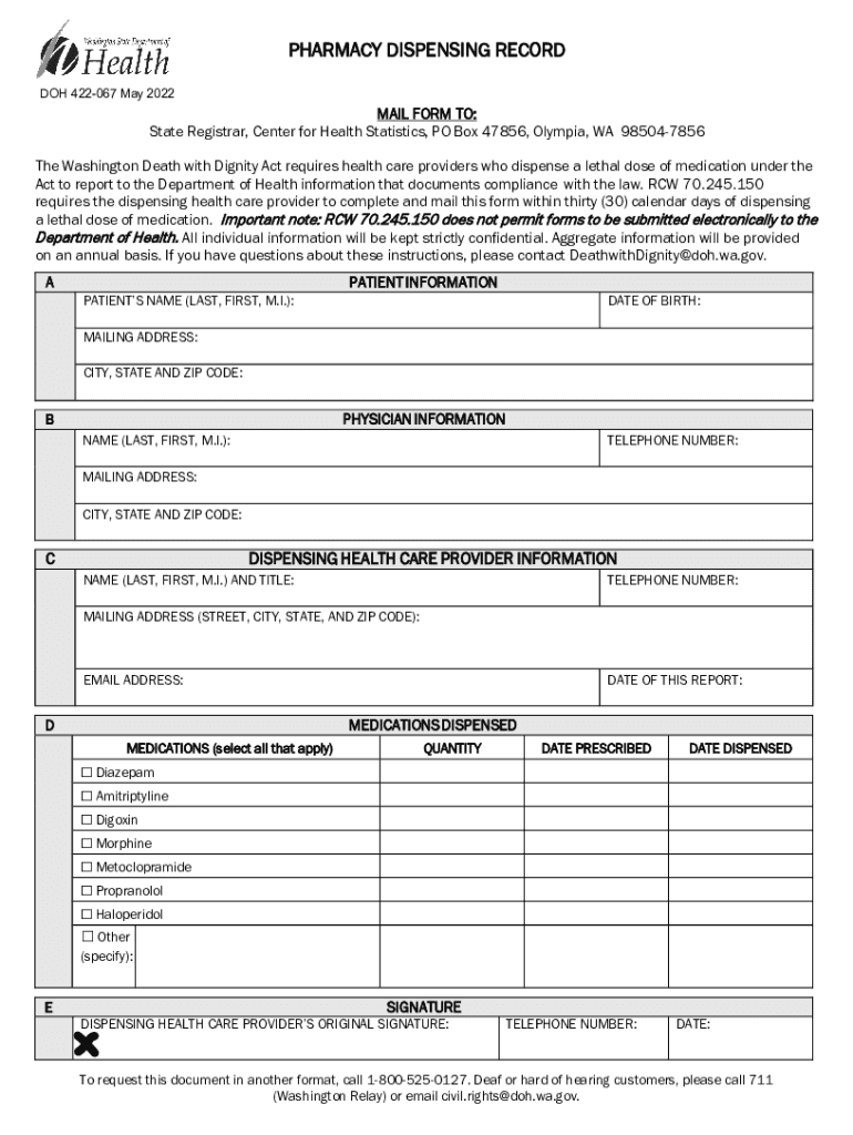 Fillable Online doh wa Pharmacy Dispensing Record. Washington Death