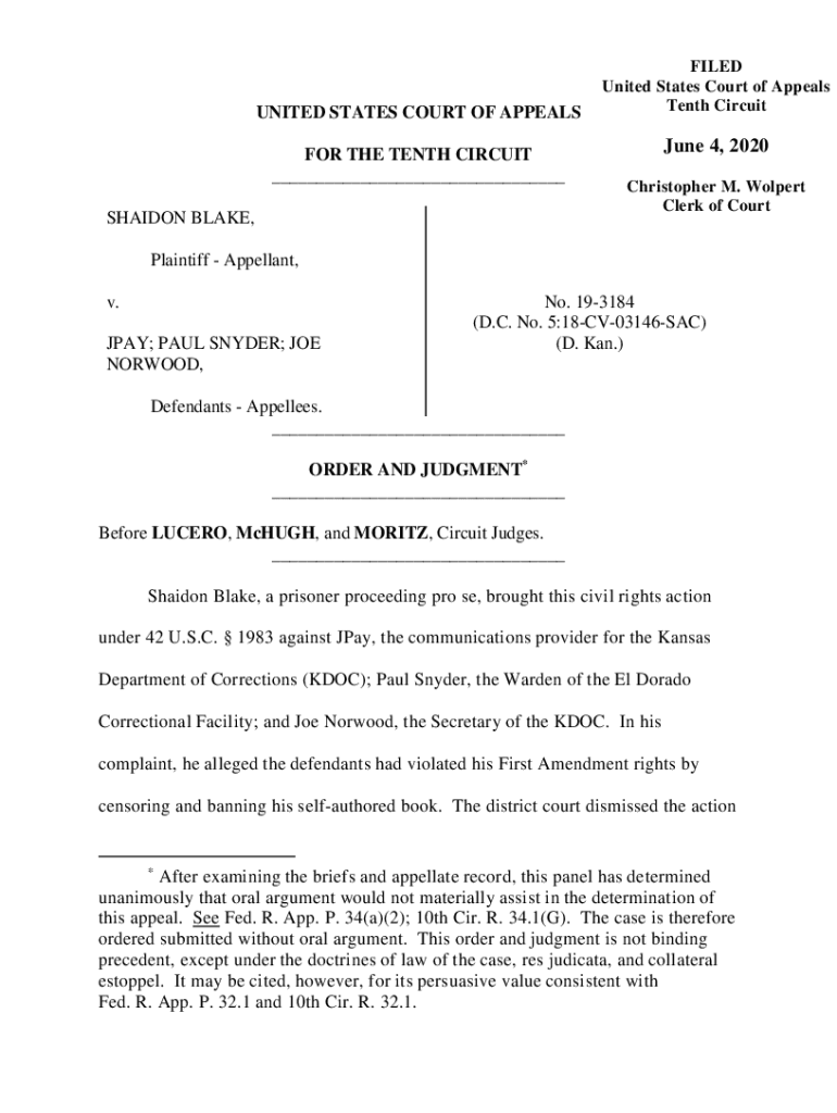 Fillable Online ca10 washburnlaw JPAY; PAUL SNYDER; JOE Fax Email Print ...