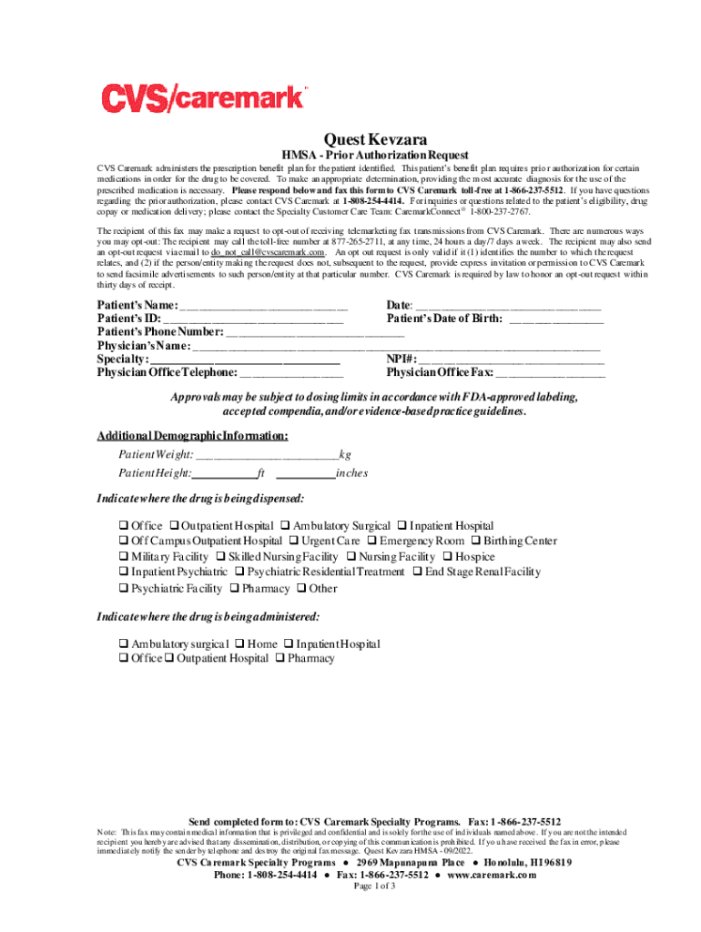 Fillable online cvs caremark prior authorization hmsa fax email print