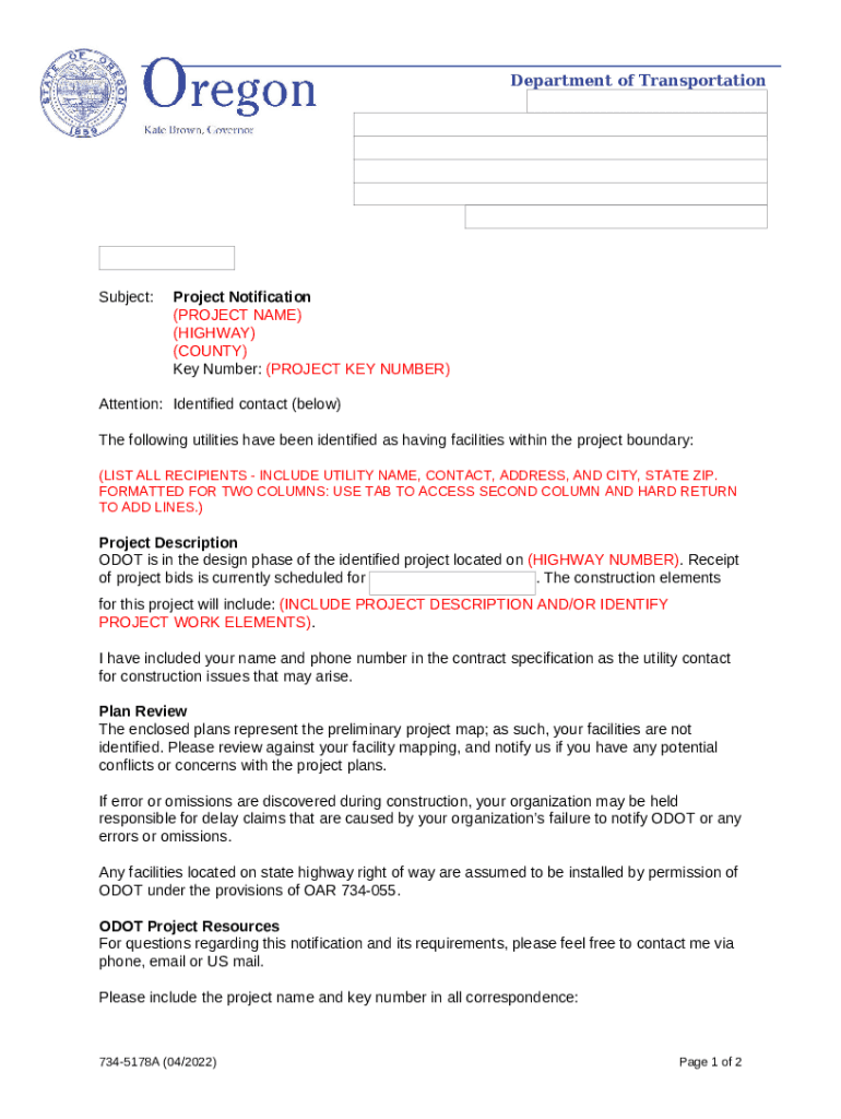 7345178A Project Notification Letter Multiple w locates ODOT