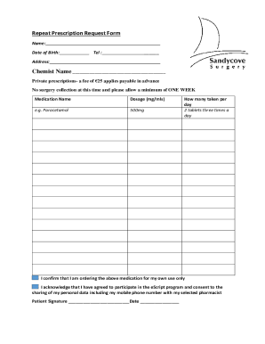 Fillable Online Repeat Prescription Request Form - sandycovesurgery.ie