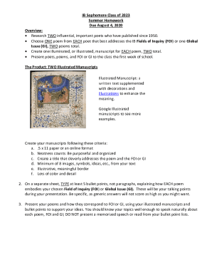 IB Sophomore Class of 2023 Summer Homework Due