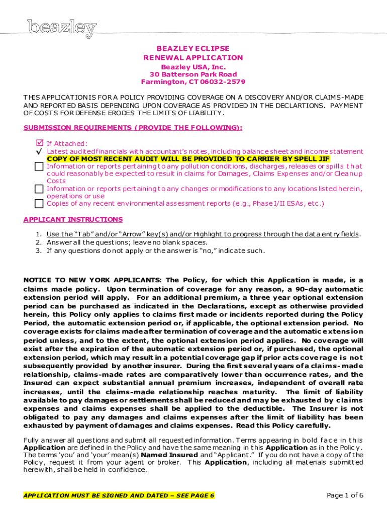 Fillable Online BEAZLEY ECLIPSE Fax Email Print pdfFiller
