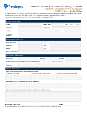 PRESCRIPTION PRIOR AUTHORIZATION REQUEST FORM - Ventegra