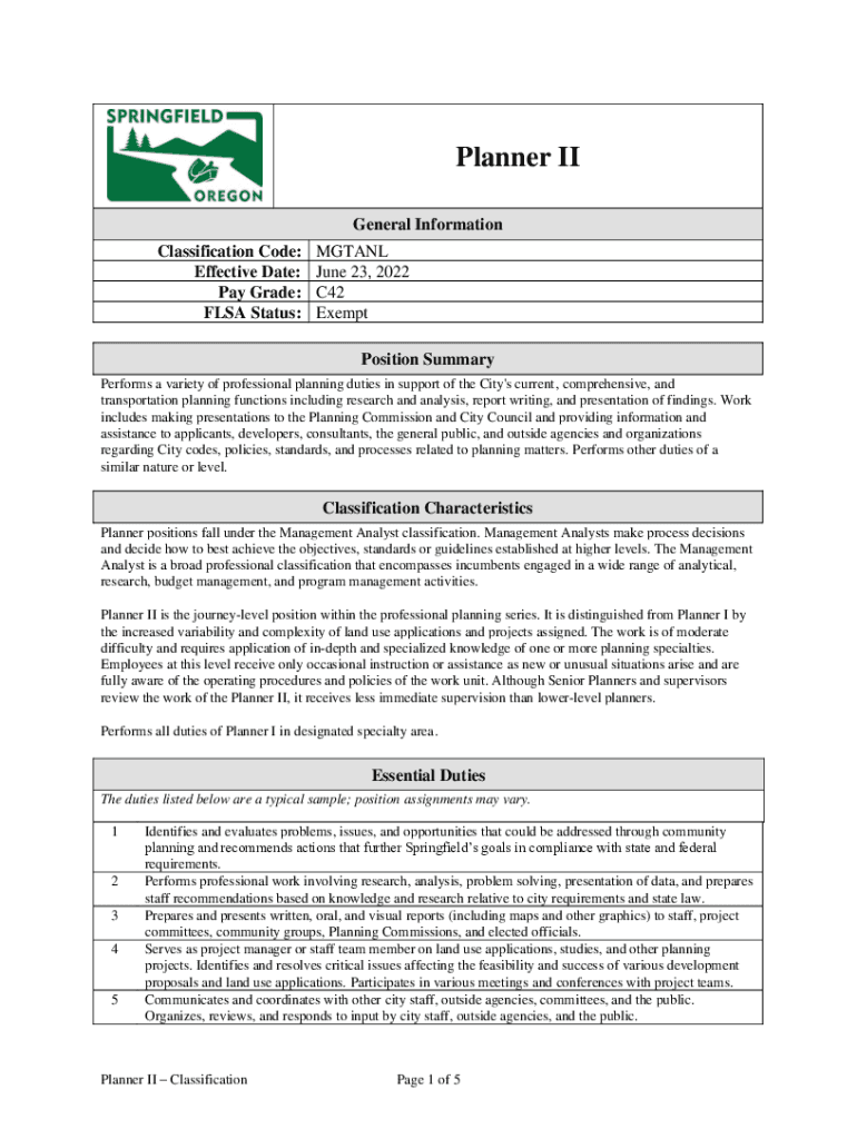 Fillable Online apps.mesaaz.govjobdescriptionsdocumentsPLANNER II JOB