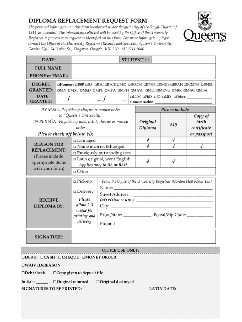 Fillable Online Replacement Diploma Request Form TemplateJotform Fax