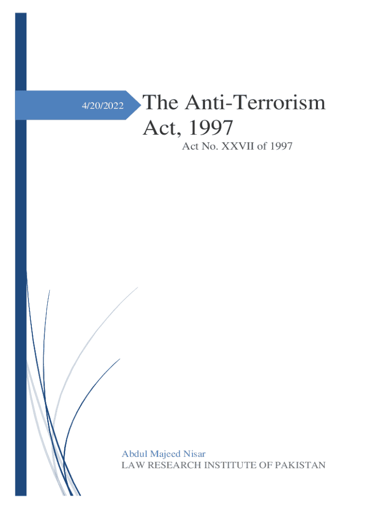 Fillable Online The Anti-Terrorism Act, 1997. Act No. XXVII of 1997 Fax