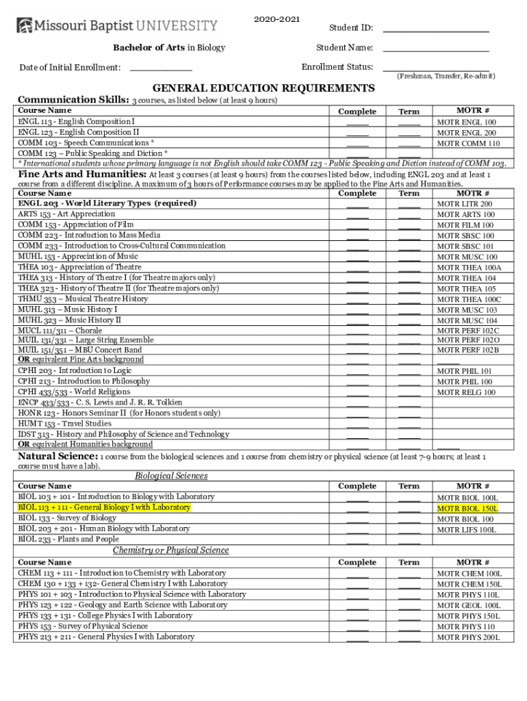 Fillable Online ecatalogue.jhu.edubiologybachelorartsBiology
