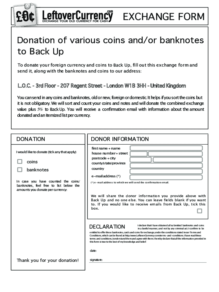 Fillable Online Donate foreign currency Dreams Come True Charity Fax