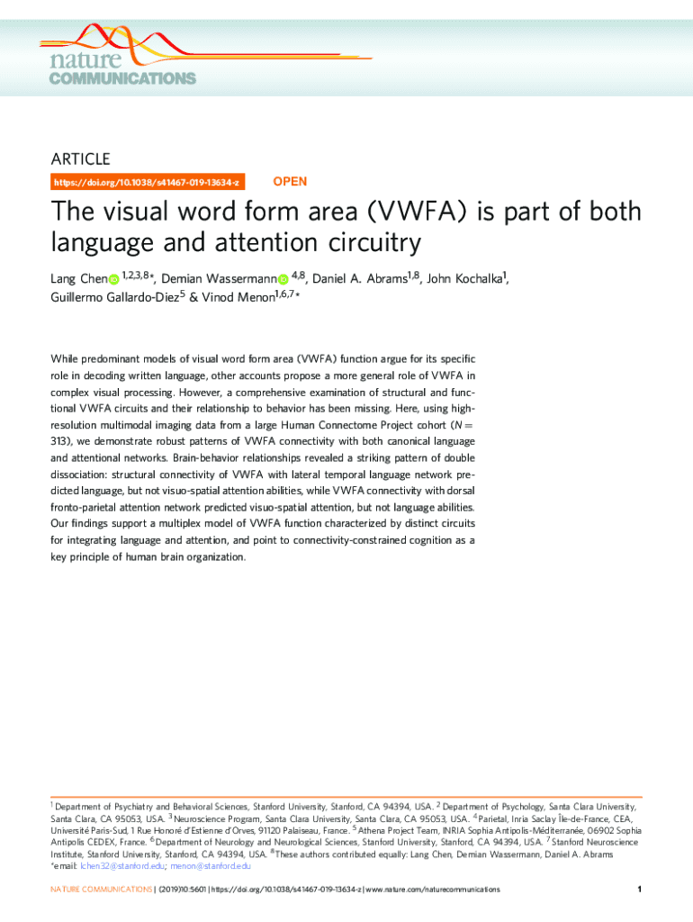 Visual Word Form Area Vwfa