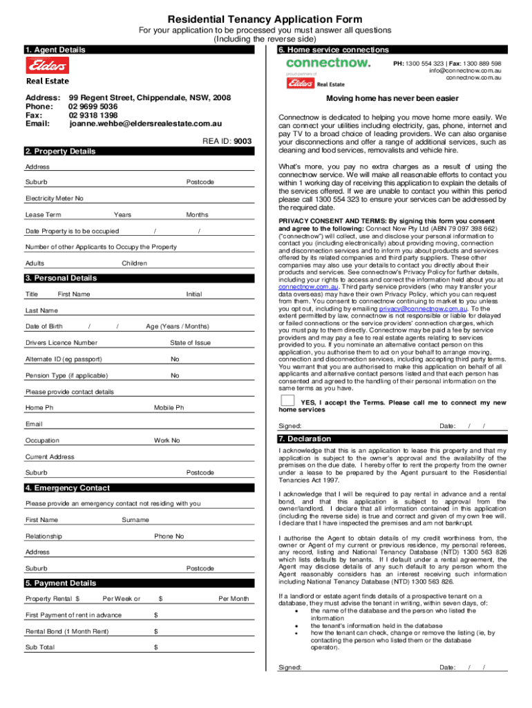Fillable Online Fillable Online Residential Tenancy Application Form